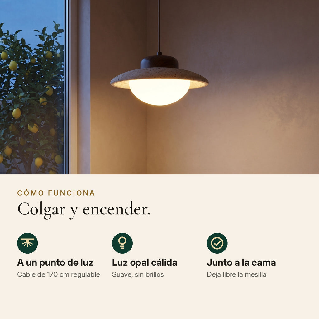 Cómo funciona Duna: a un punto de luz, luz opal cálida, junto a la cama