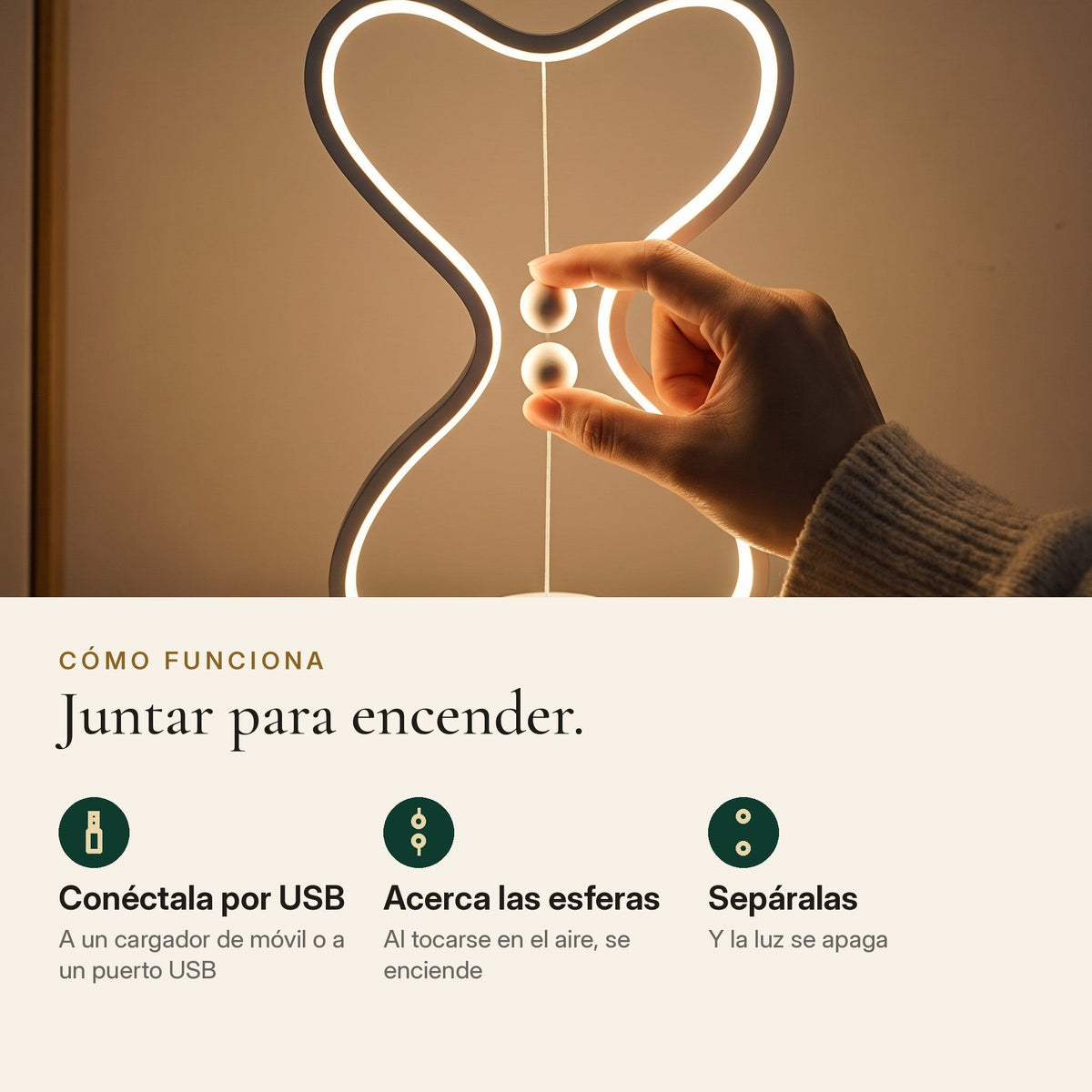 Cómo funciona Equa: USB y esferas magnéticas para encender y apagar