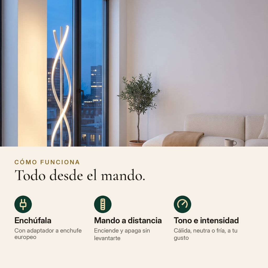 Cómo funciona Hélice: mando a distancia, tres tonos de luz e intensidad regulable