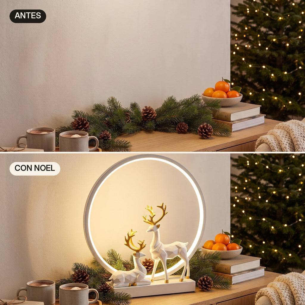 El mismo rincón antes y después de colocar Noel