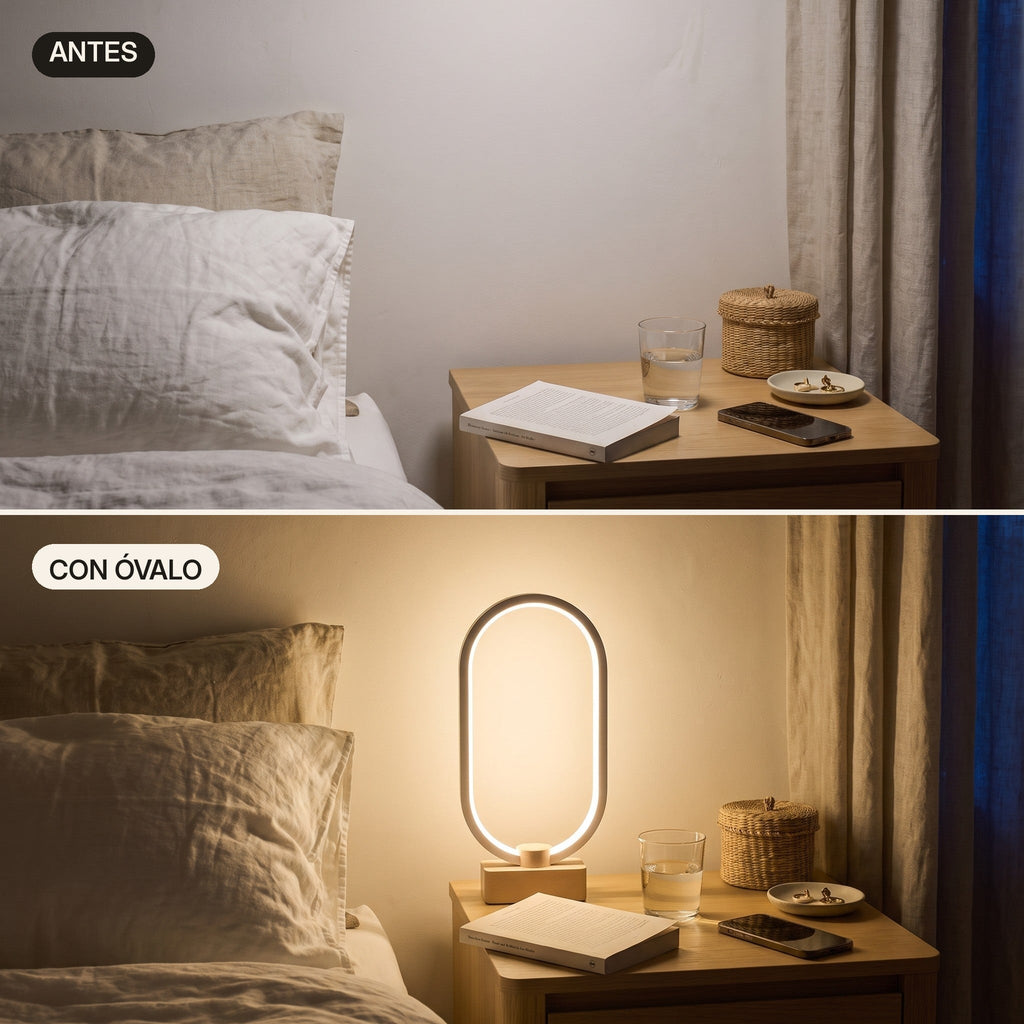 El mismo dormitorio antes y después de colocar Óvalo