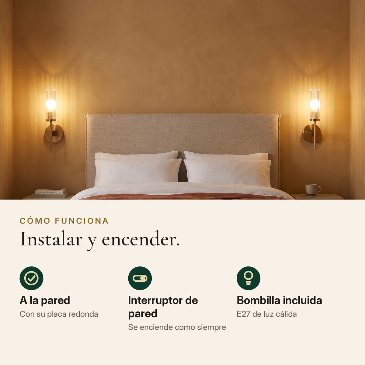 Cómo funciona Vela: a la pared, interruptor de pared y bombilla incluida